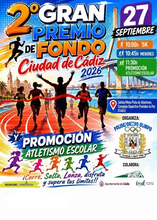 Cartel de Gran Premio de Fondo Ciudad de Cádiz y Promoción Atletismo Escolar en Cádiz, cadiz