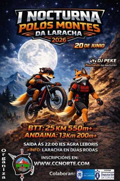 Cartel de I Nocturna Polos Montes da Laracha · Sábado, 20 de junio de 2026 en Laracha, a coruna