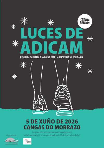 Cartel de IV Carreira Andaina Luces Adicam · Viernes, 5 de junio de 2026 en Cangas del Morrazo, Pontevedra