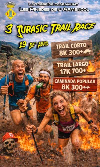 Cartel de Jurasic Trail Race en Torre de Claramunt, Barcelona