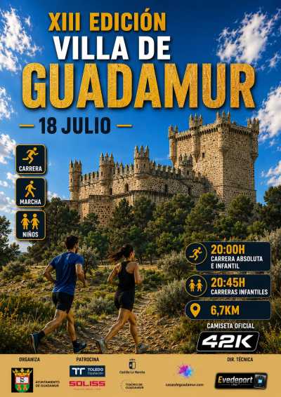 Cartel de XIII Carrera Popular Villa de Guadamur · Sábado, 18 de julio de 2026 en Guadamur, toledo