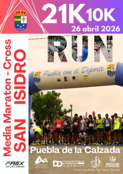 Cartel de XV Media Maratón San Isidro en Puebla de la Calzada, extremadura