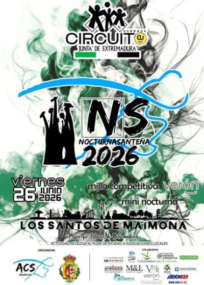Cartel de XVIII Nocturna Santeña · Viernes, 26 de junio de 2026 en Los Santos de Maimona, badajoz