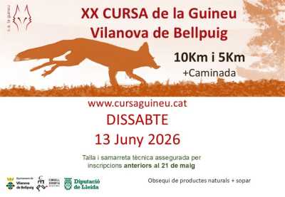 Cartel de XX Cursa de la Guineu · Sábado, 13 de junio de 2026 en Vilanova de Bellpuig, Lleida