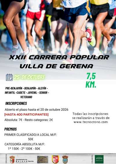 Cartel de XXII Carrera Popular Villa de Gerena · Domingo, 25 de octubre de 2026 en Gerena, sevilla