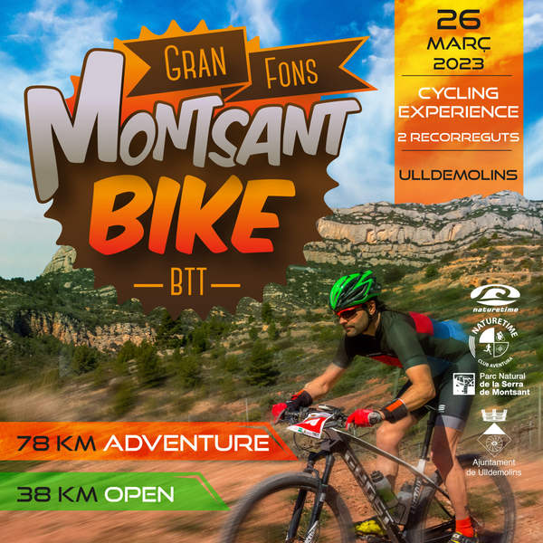 Cartel de Montsant Bike en Ulldemolins, Tarragona