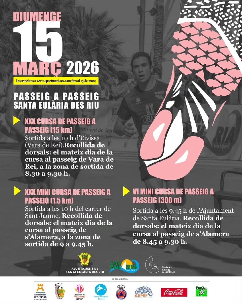 Cartel oficial de XXX Cursa Passeig a Passeig 2026 — 15 de marzo de 2026 en Santa Eulalia del Río, Illes Balears