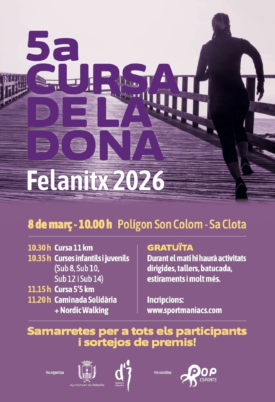 Cartel oficial de V Cursa de la Dona Felanitx 2026 — 8 de marzo de 2026 en Felanitx, Illes Balears
