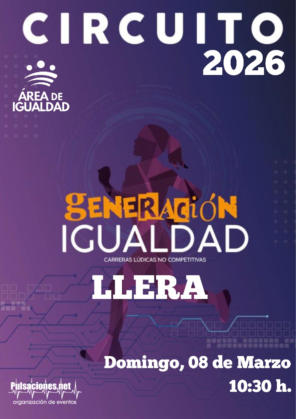 Cartel oficial de Carrera “Generación Igualdad” LLERA 2026 — 8 de marzo de 2026 en Llera, Badajoz