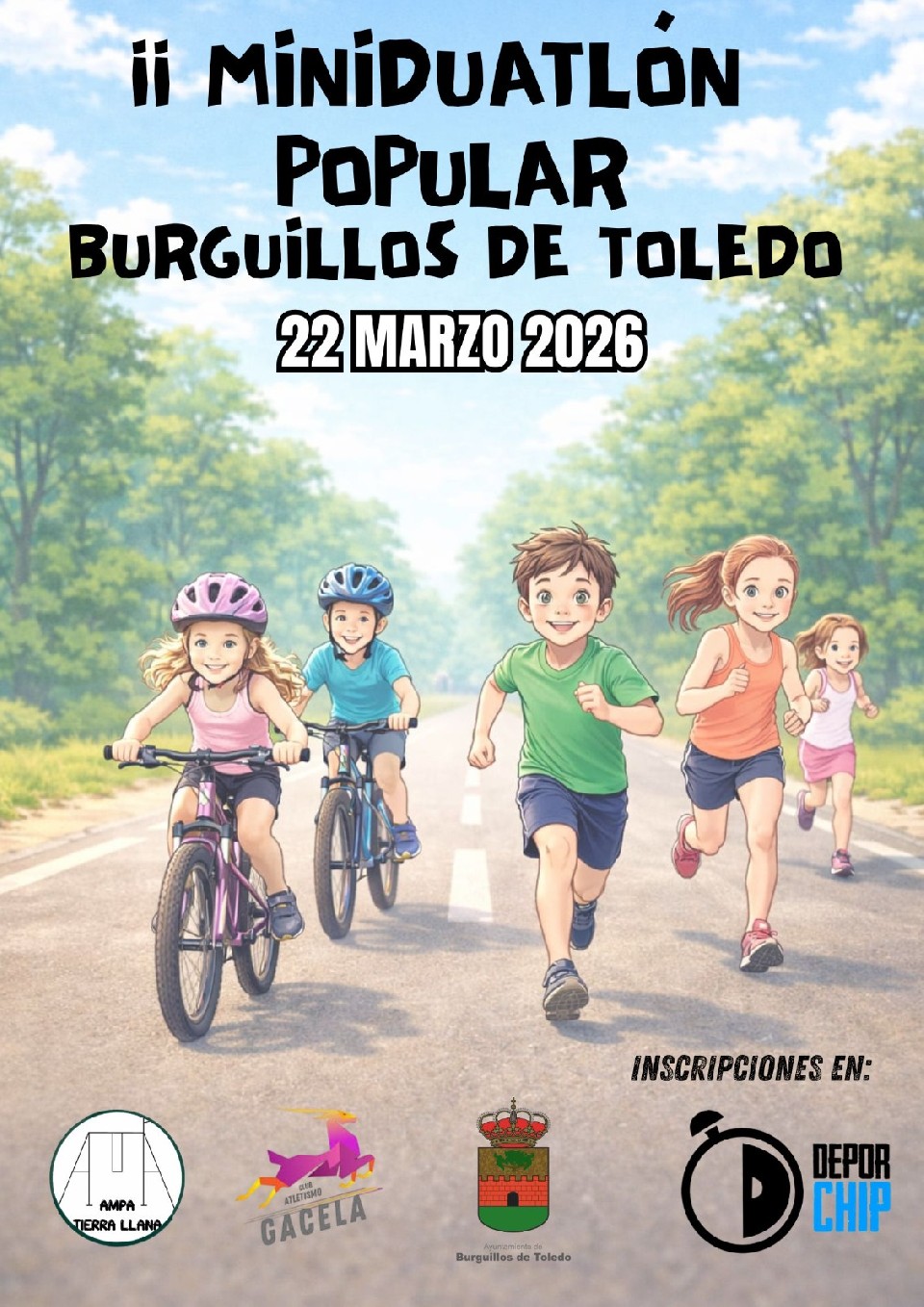 Cartel oficial de II Miniduatlón Popular Burguillos — 22 de marzo de 2026 en Burguillos de Toledo, Toledo