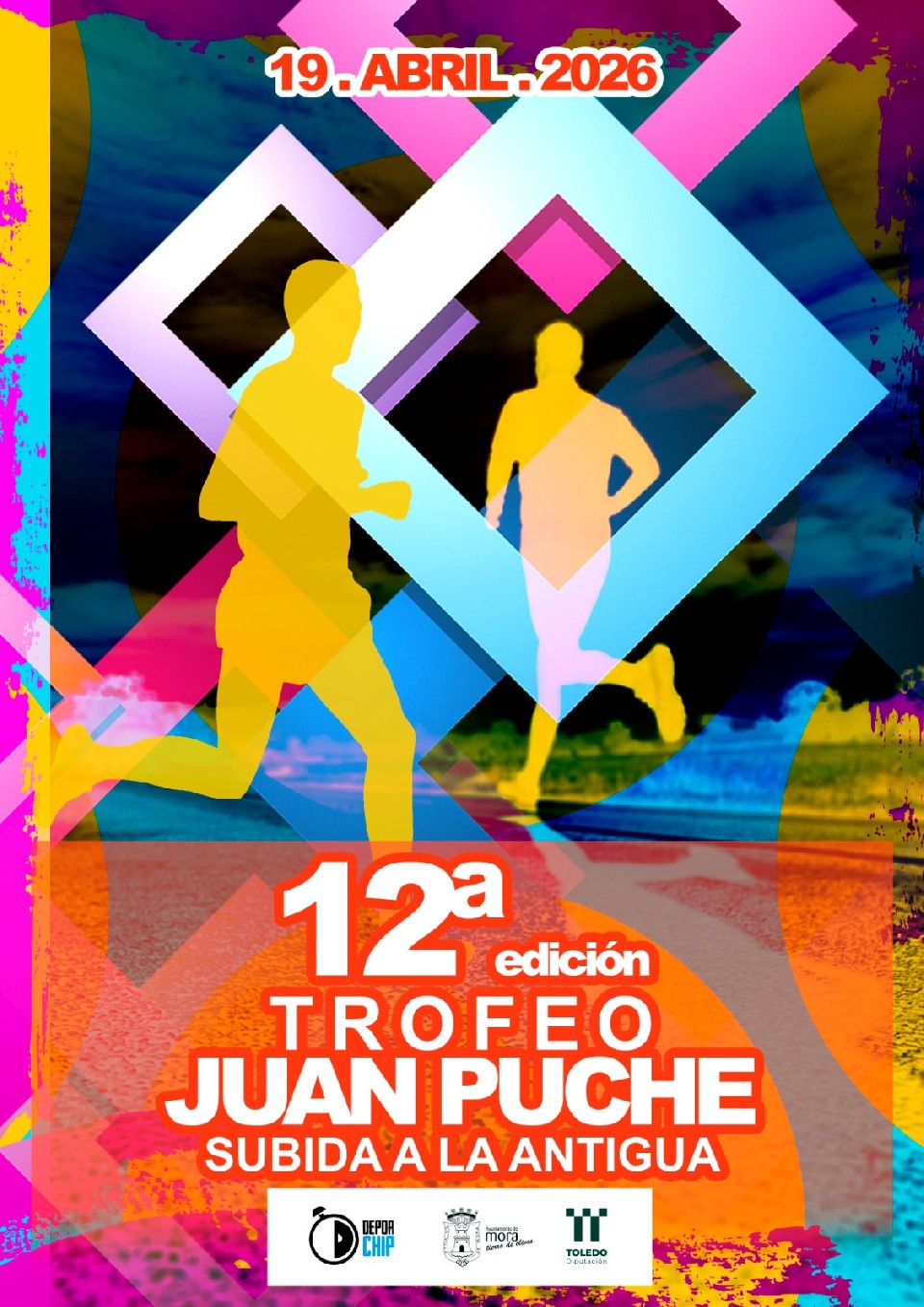 Cartel oficial de XII Subida a la Antigua Trofeo Juan Puche — 19 de abril de 2026 en Mora, Toledo