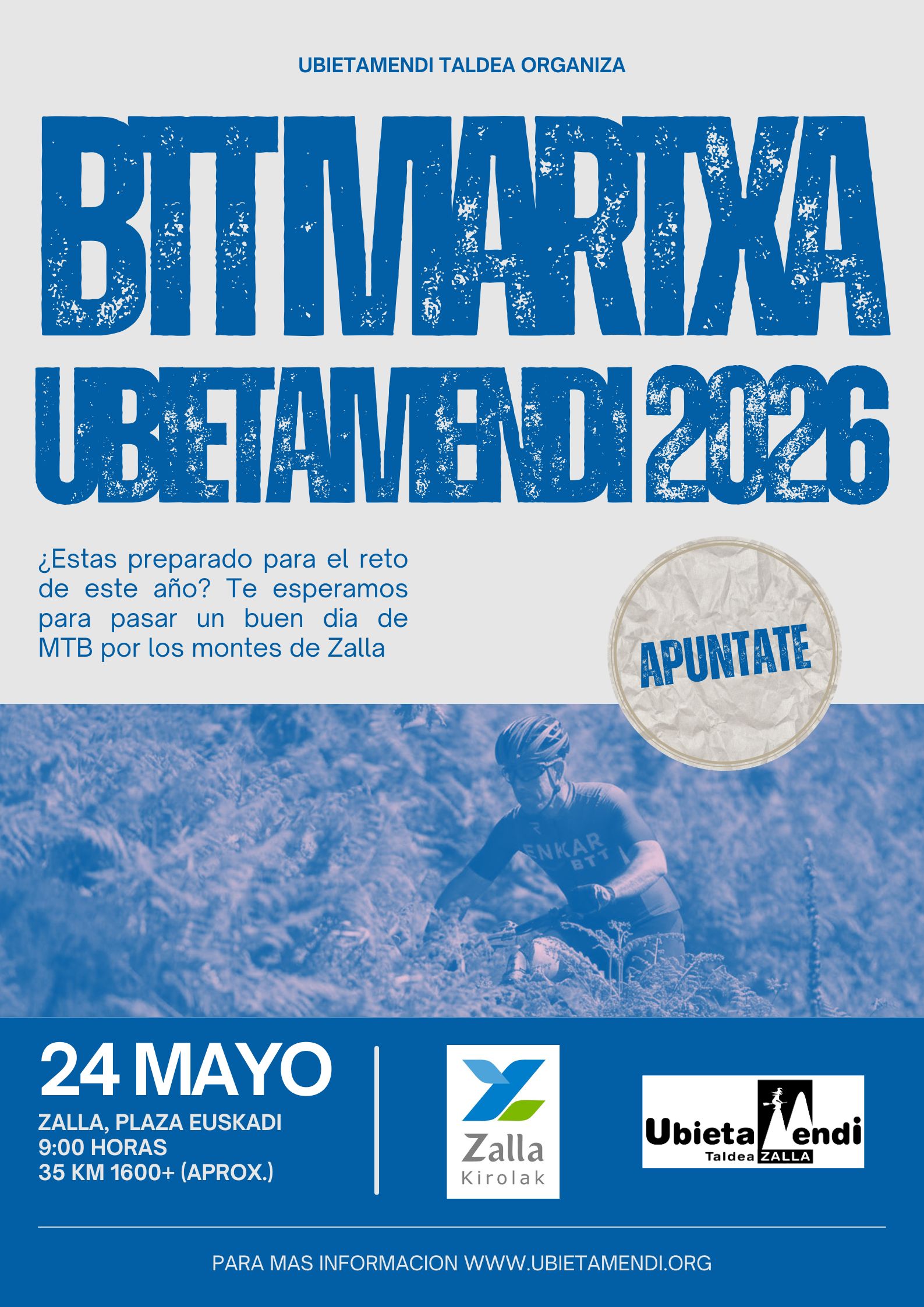 Cartel oficial de Martxa BTT Ubietamendi — 24 de mayo de 2026 en Zalla, Vizcaya