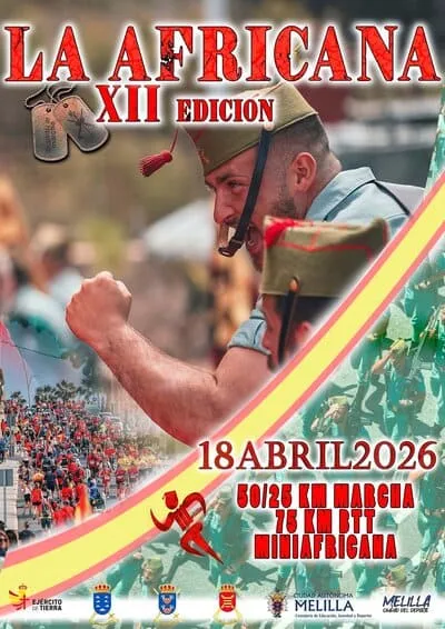 Cartel oficial de XII Carrera Africana de la Legión de Melilla — 18 de abril de 2026 en Melilla, Melilla