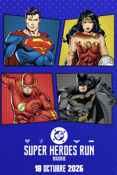 Cartel oficial de DC Super Heroes Run · Domingo, 18 de octubre de 2026 — 18 de octubre de 2026 en Madrid, madrid