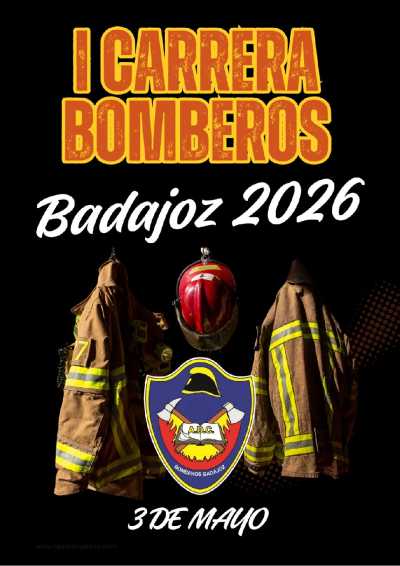 Cartel oficial de I Carrera Bomberos Badajoz — 3 de mayo de 2026 en Badajoz, extremadura