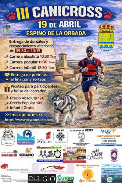 Cartel oficial de III Canicross Espino de la Orbada — 19 de abril de 2026 en Espino de la Orbada, Salamanca
