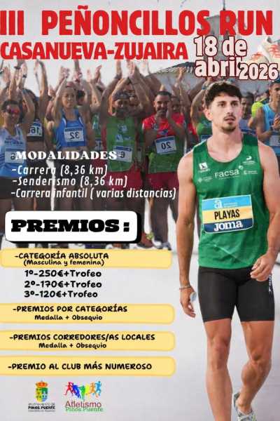 Cartel oficial de III Peñoncillos Run — 18 de abril de 2026 en Pinos Puente, Granada