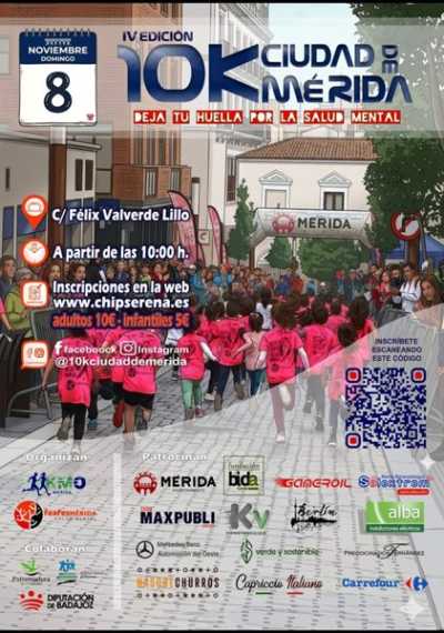 Cartel oficial de IV 10K Ciudad de Mérida · Domingo, 8 de noviembre de 2026 — 8 de noviembre de 2026 en Merida, badajoz