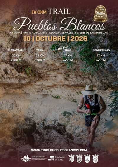 Cartel oficial de IV CxM Trail Pueblos Blancos · Sábado, 10 de octubre de 2026 — 10 de octubre de 2026 en Torre Alháquime, cadiz