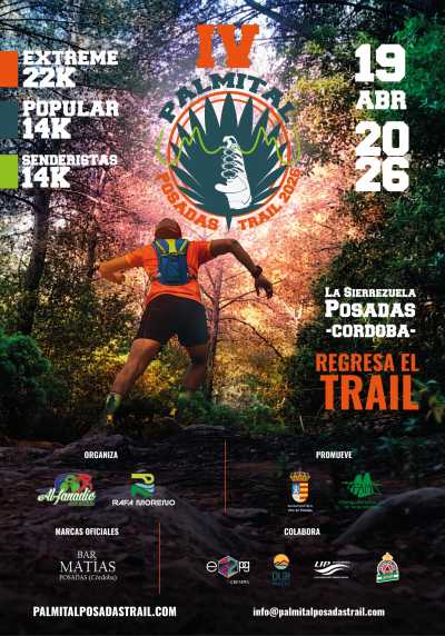 Cartel oficial de IV Palmital Posadas Trail — 19 de abril de 2026 en Sierrezuela de Posadas, Córdoba