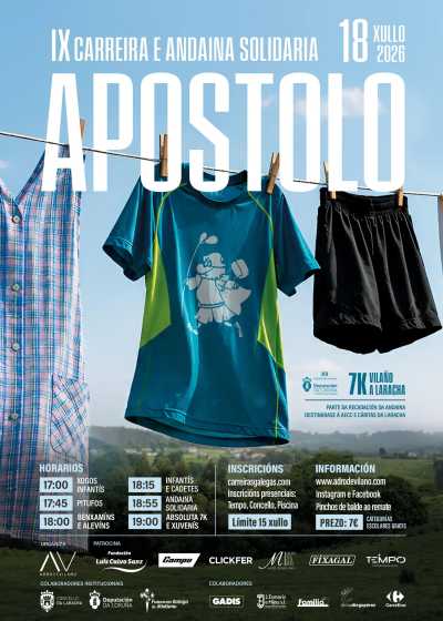 Cartel oficial de IX Carreira Popular do Apóstolo · Sábado, 18 de julio de 2026 — 18 de julio de 2026 en Laracha, a coruna
