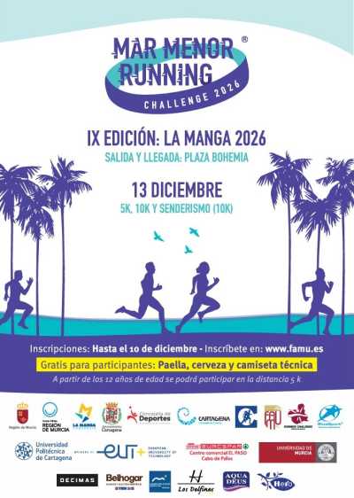 Cartel oficial de IX Mar Menor Running Challenge — 13 de diciembre de 2026 en La Manga, Murcia