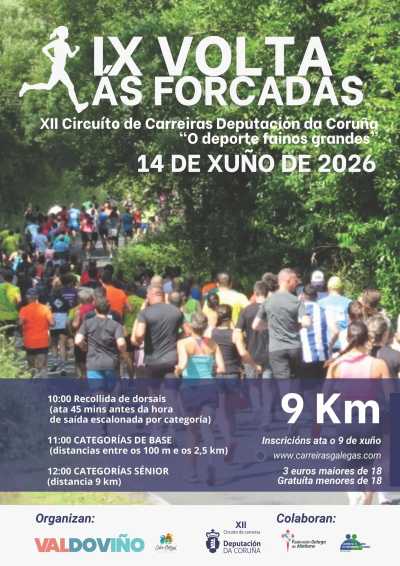 Cartel oficial de IX Volta ás Forcadas · Domingo, 14 de junio de 2026 — 14 de junio de 2026 en Valdoviño, A Coruña