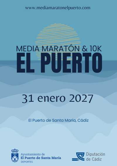 Cartel oficial de Media Maratón El Puerto · Domingo, 31 de enero de 2027 — 31 de enero de 2027 en El Puerto de Santa María, cadiz