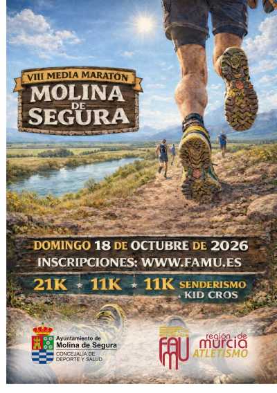Cartel oficial de Media Maratón Molina de Segura · Domingo, 18 de octubre de 2026 — 18 de octubre de 2026 en Molina De Segura, murcia