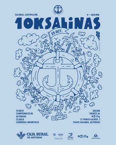 Cartel oficial de V 10 Km de Salinas — 25 de octubre de 2026 en Castrillón, Asturias