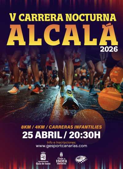 Cartel oficial de V Carrera Nocturna Alcalá — 25 de abril de 2026 en Guía de Isora, Santa Cruz de Tenerife