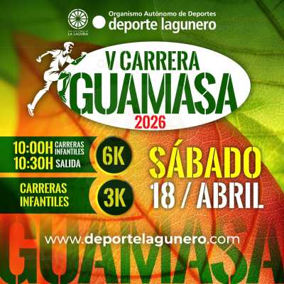 Cartel oficial de V Carrera Popular de Guamasa — 18 de abril de 2026 en La Laguna, Santa Cruz de Tenerife