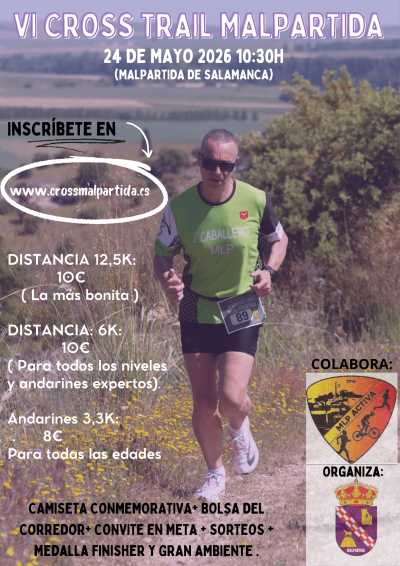 Cartel oficial de VI Cross Popular de Malpartida Salamanca — 24 de mayo de 2026 en Malpartida, Salamanca