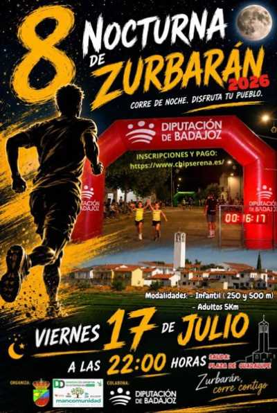 Cartel oficial de VIII Nocturna de Zurbarán · Viernes, 17 de julio de 2026 — 17 de julio de 2026 en Zurbarán, badajoz
