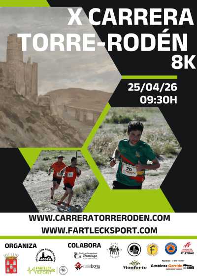 Cartel oficial de X Carrera Torre-Rodén — 25 de abril de 2026 en Rodén, Zaragoza