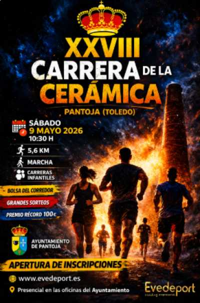 Cartel oficial de XXVIII Carrera de la Cerámica · Sábado, 9 de mayo de 2026 — 9 de mayo de 2026 en Pantoja, Toledo