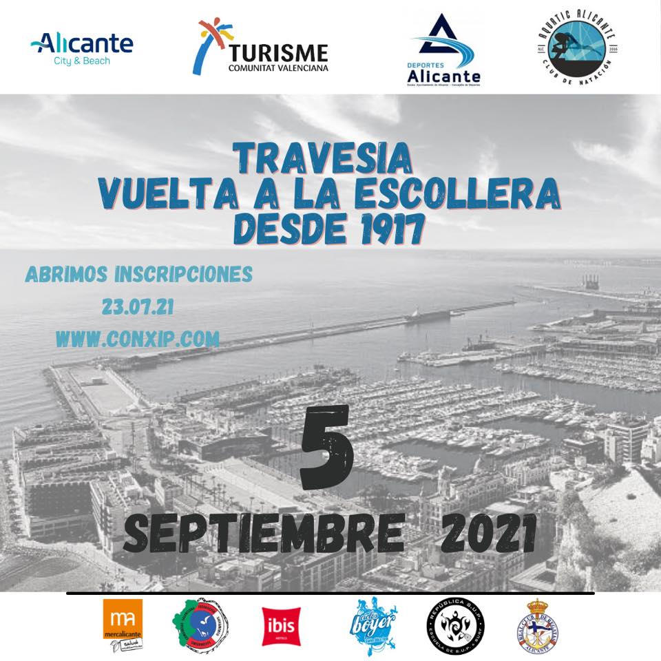 Cartel oficial de Travesía Vuelta a la Escollera — 5 de septiembre de 2021 en Alicante, Alicante