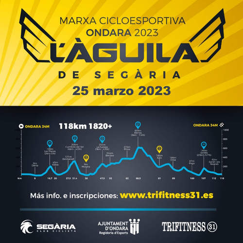 Cartel oficial de I Marxa Cicloesportiva l'Àguila de Segària — 7 de mayo de 2023 en Ondara, Alicante