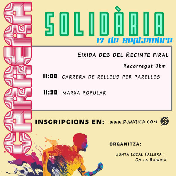Cartel oficial de Carrera Relevos y Marcha Solidaria JLF Alzira — 17 de septiembre de 2023 en Alzira, Valencia