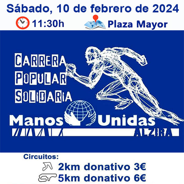 Cartel oficial de Carrera Solidaria Manos Unidas Alzira — 10 de febrero de 2024 en Alzira, Valencia