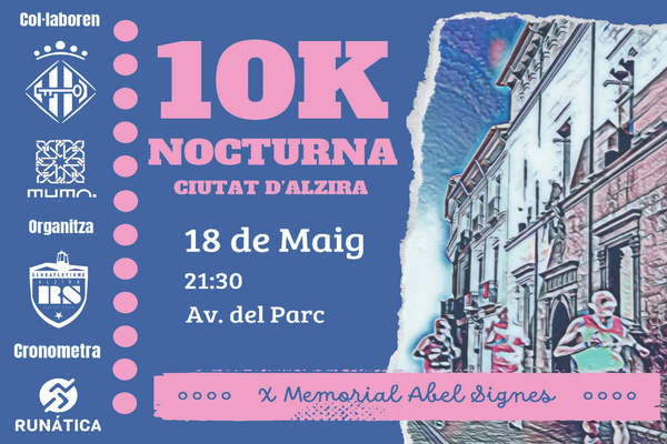 Cartel oficial de 10K Nocturna Ciutat d'Alzira — 18 de mayo de 2024 en Alzira, Valencia