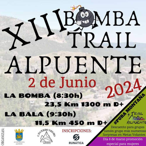 Cartel oficial de XIII Bomba Trail Alpuente — 2 de junio de 2024 en Alpuente, Valencia