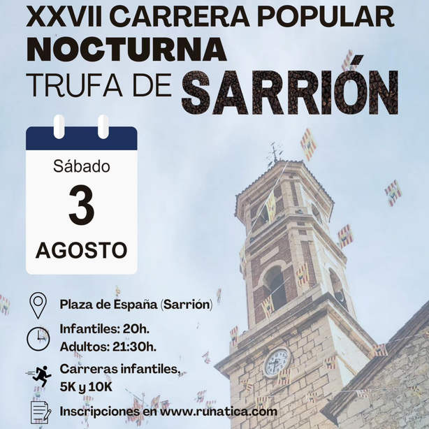 Cartel oficial de XXVII 10K y I 5K Nocturna Trufa Sarrión — 3 de agosto de 2024 en Sarrión, Teruel
