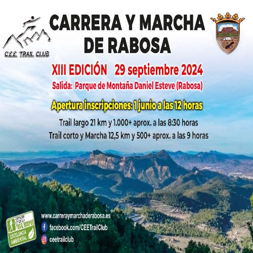 Cartel oficial de XIII Carrera y Marcha de Rabosa — 29 de septiembre de 2024 en Petrer, Alicante