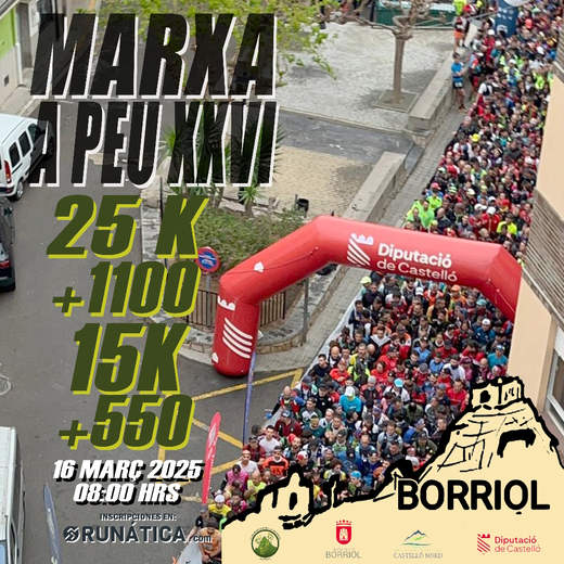 Cartel oficial de XXVI Marxa a Peu per Borriol — 16 de marzo de 2025 en Borriol, Castellón