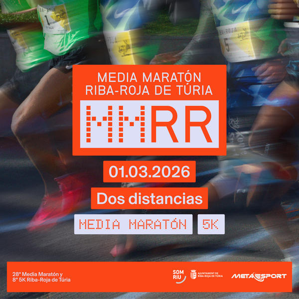 Cartel oficial de XXVIII Media Maratón y VIII 5K Riba-Roja de Túria — 1 de marzo de 2026 en Riba-Roja de Túria, Valencia