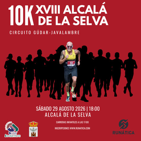 Cartel oficial de XVIII 10K Alcalá de la Selva — 29 de agosto de 2026 en Alcalá de la Selva, teruel